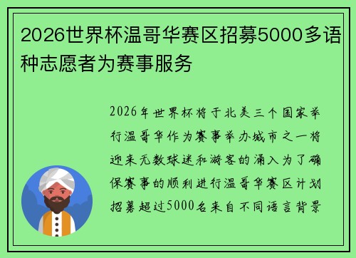 2026世界杯温哥华赛区招募5000多语种志愿者为赛事服务 2026世界杯温哥华赛区招募5000多语种志愿者为赛事服务